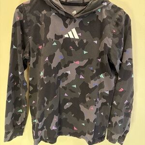 Adidas Kids Multicolor Camo Hoodie - Black and Gray-size L (14-16)